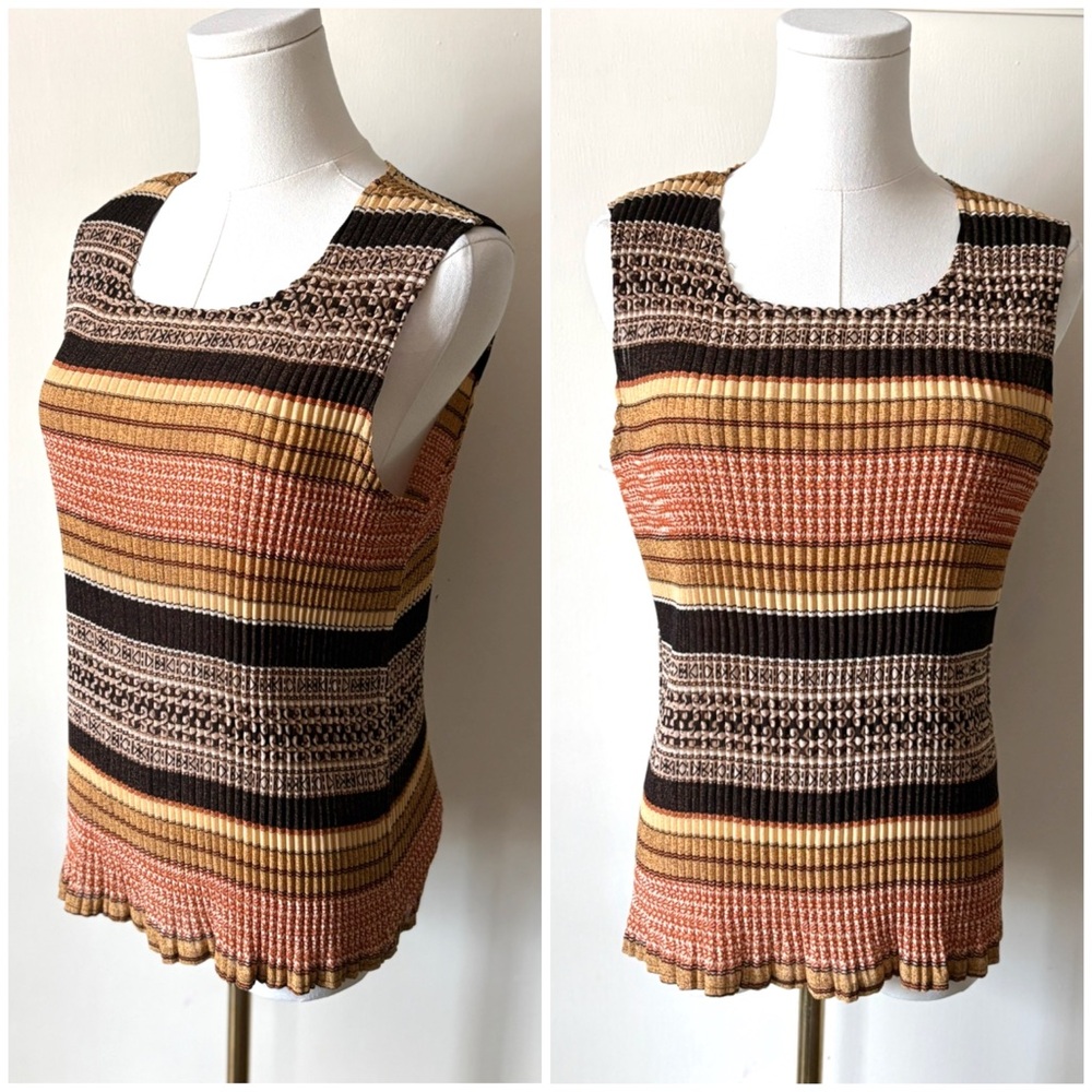 Vintage Accordion Weave Earthy Bohemian Retro Allover Print Sleeveless‎ Tank Top